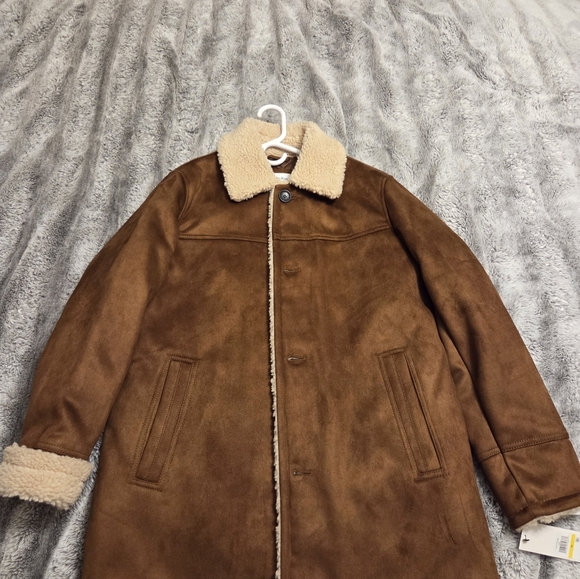 Calvin Klein Brown Pea Coat with Shearling Collar - Picture 6 of 7